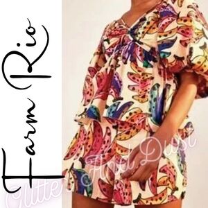 Farm Rio Banana Bunch Tropical Puff Sleeve Top